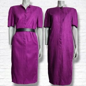 Vintage Liz Claiborne Purple Linen Button Down Tee Shirt Midi Dress Size 4
